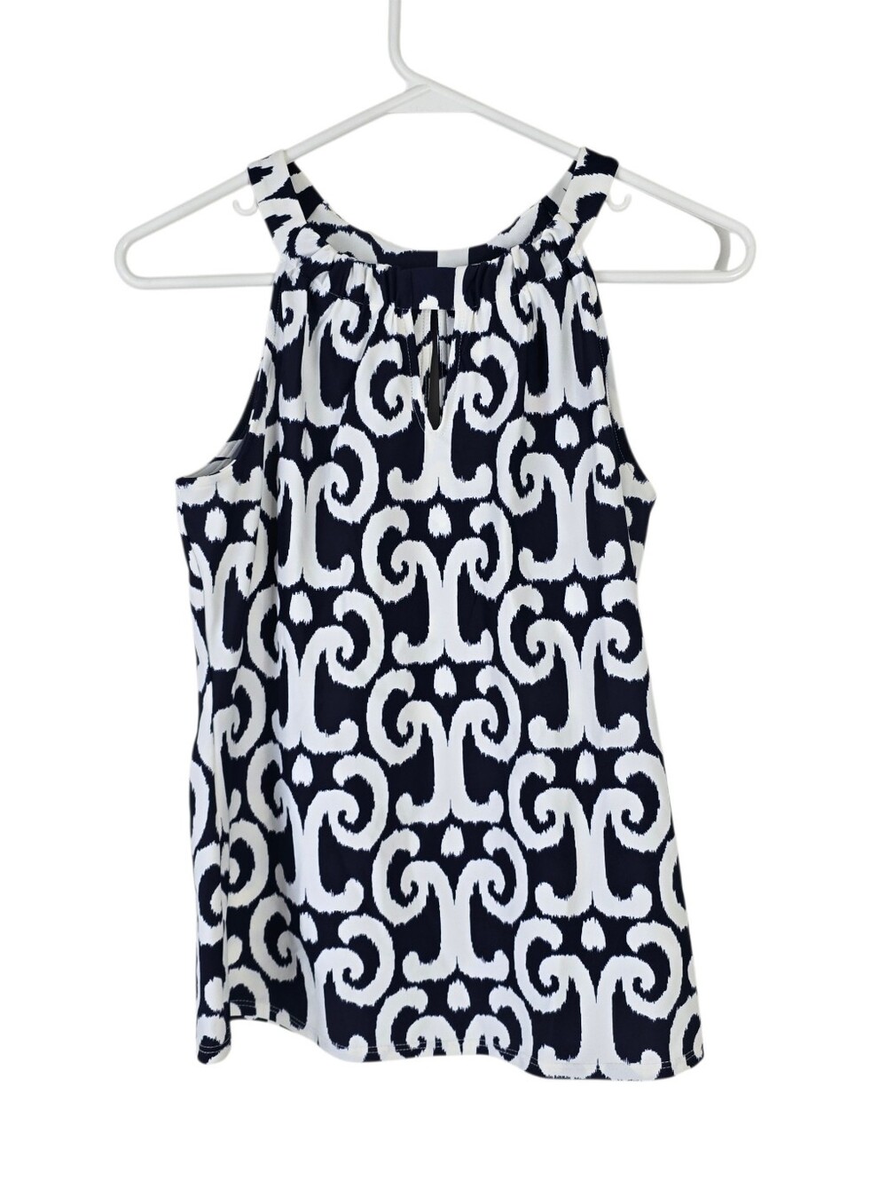 Jude Connally Claire Halter Top Navy White Ikat Geometric Jude Cloth XS New